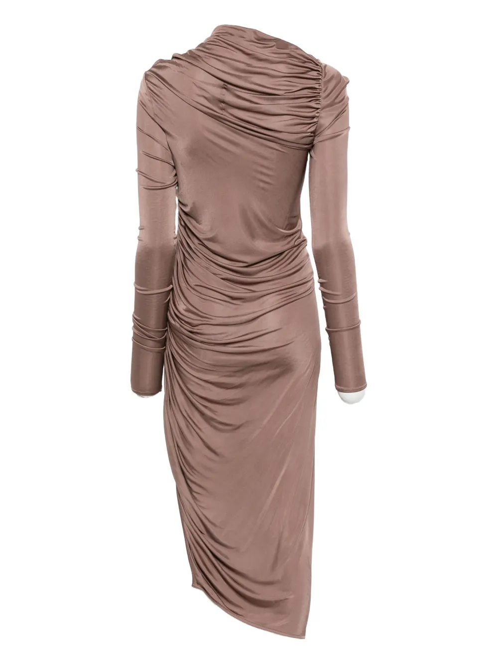 Rick Owens Ruched Midi Dress In Brown
