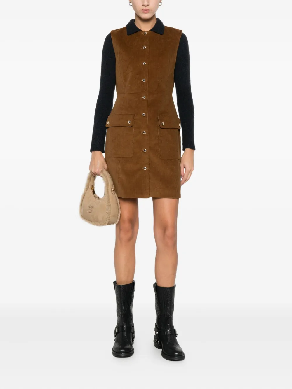 Maje round-neck sleeveless dress - Bruin