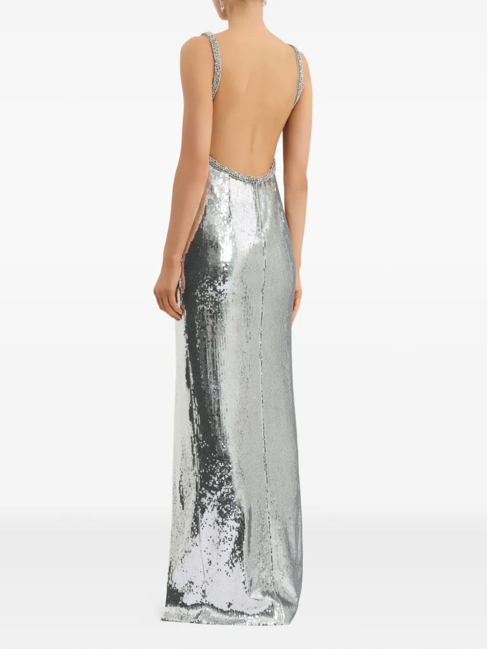 Rebecca Vallance Womens Silver Grym Olympia Open-back Sequin-embellished Gown In Silver