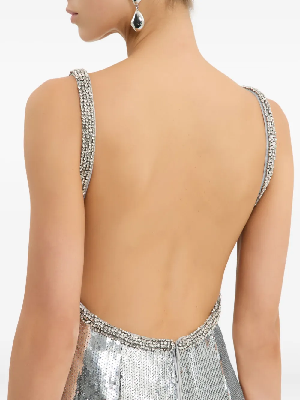 Rebecca Vallance Womens Silver Grym Olympia Open-back Sequin-embellished Gown In Silver