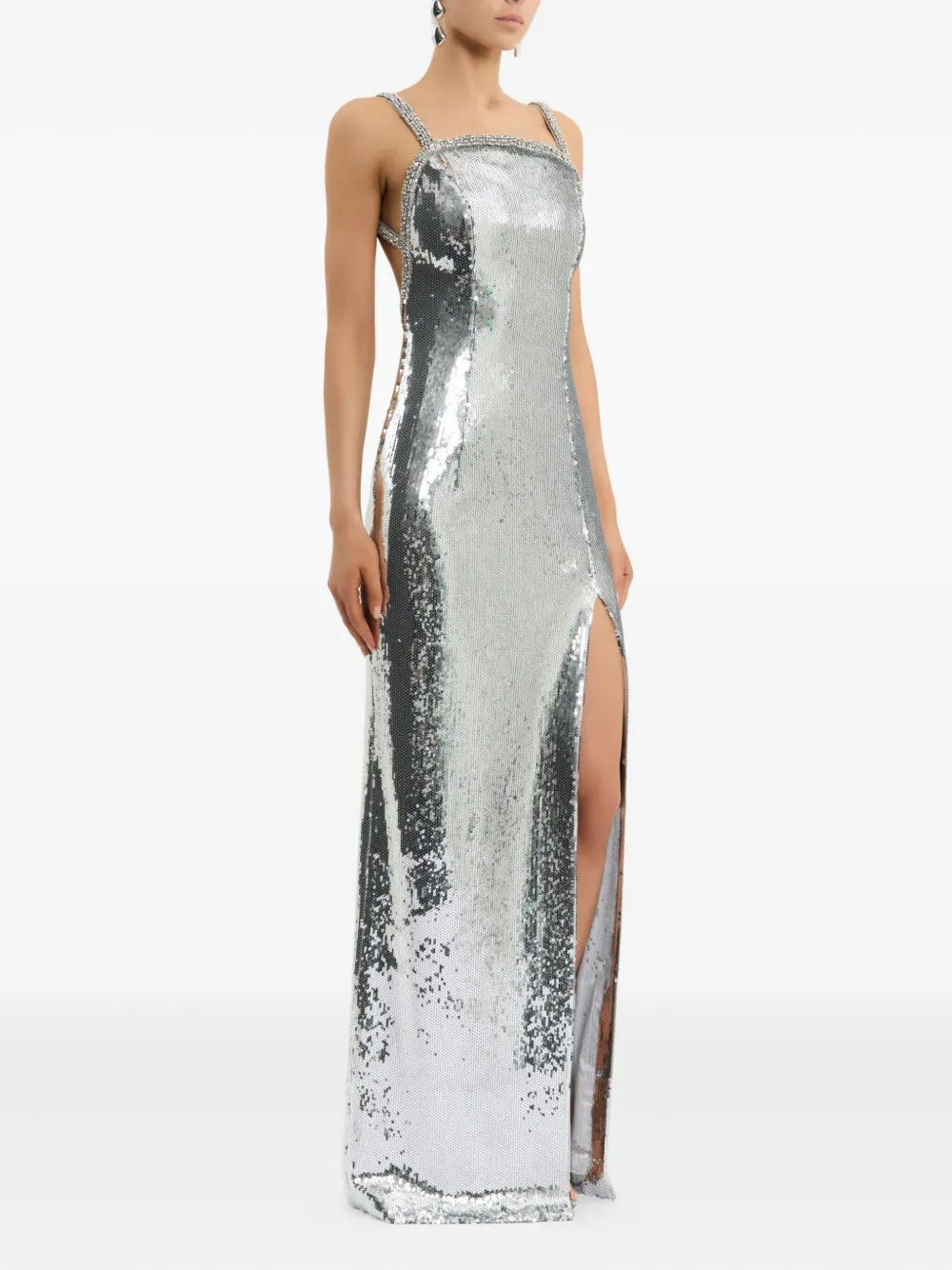 Rebecca Vallance Womens Silver Grym Olympia Open-back Sequin-embellished Gown In Silver