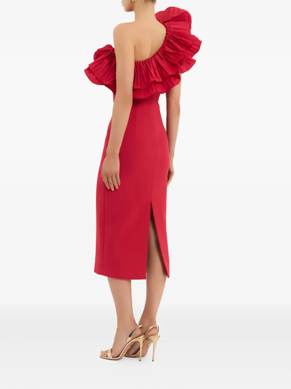 Rebecca Vallance Zarya Ruffle-detail Midi Dress In Red