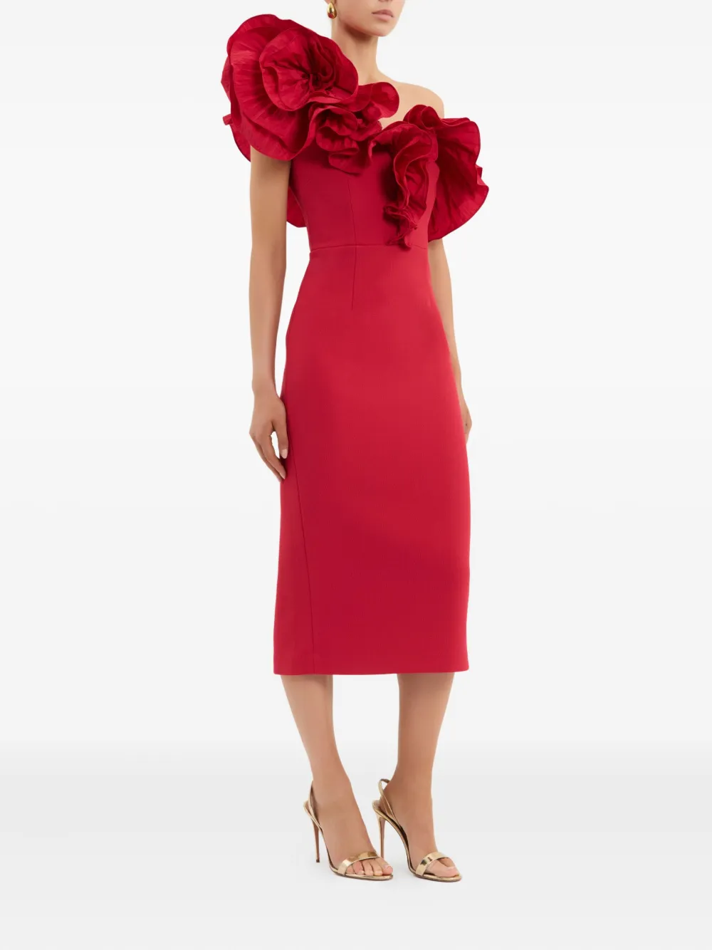 Rebecca Vallance Zarya Ruffle-detail Midi Dress In Red