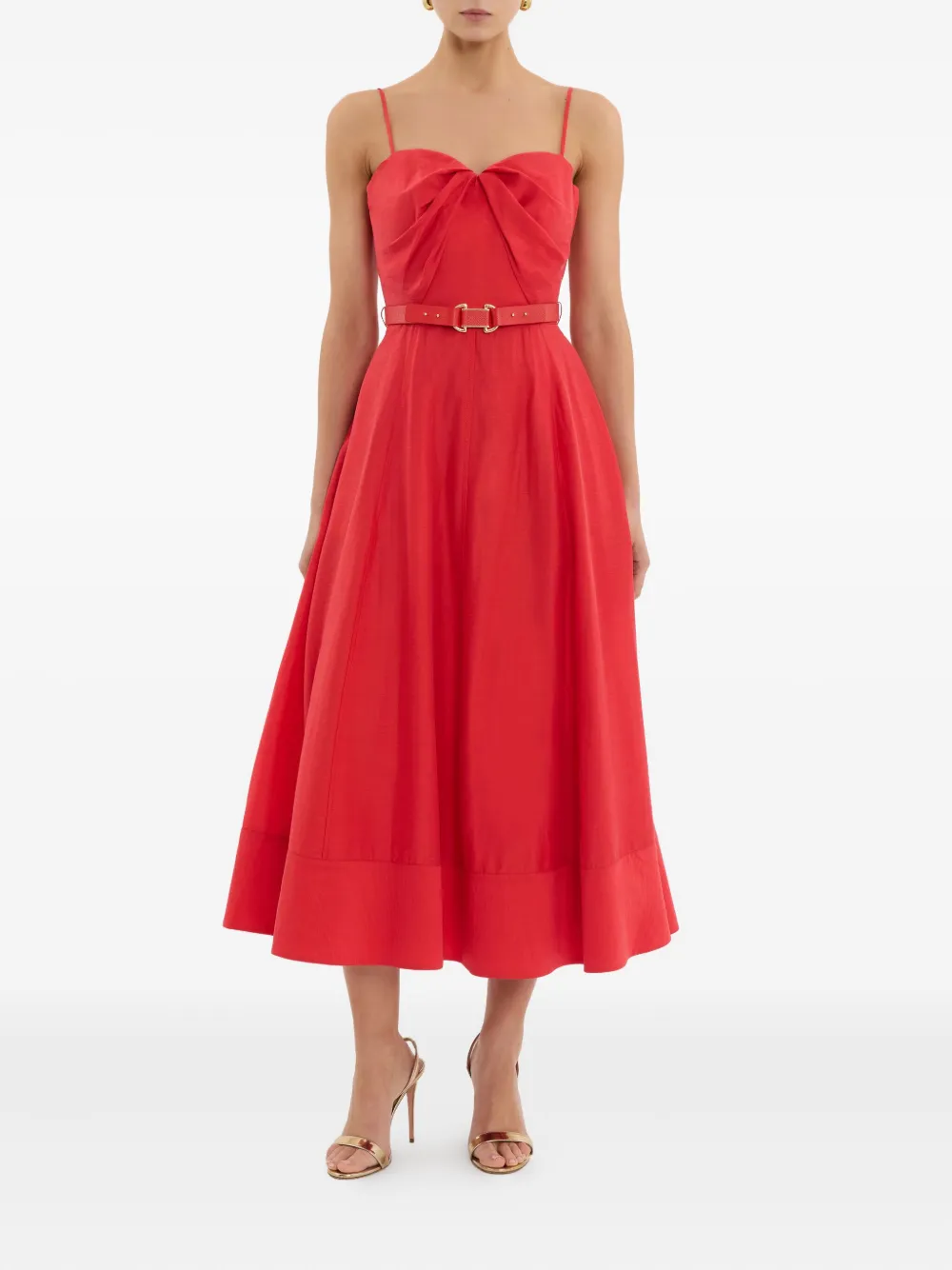 Rebecca Vallance Midi-jurk met ceintuur en gedraaid detail - Rood