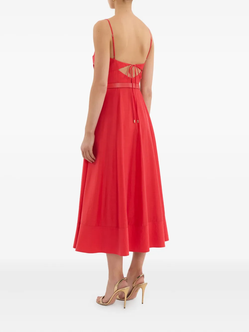 Rebecca Vallance Midi-jurk met ceintuur en gedraaid detail Rood