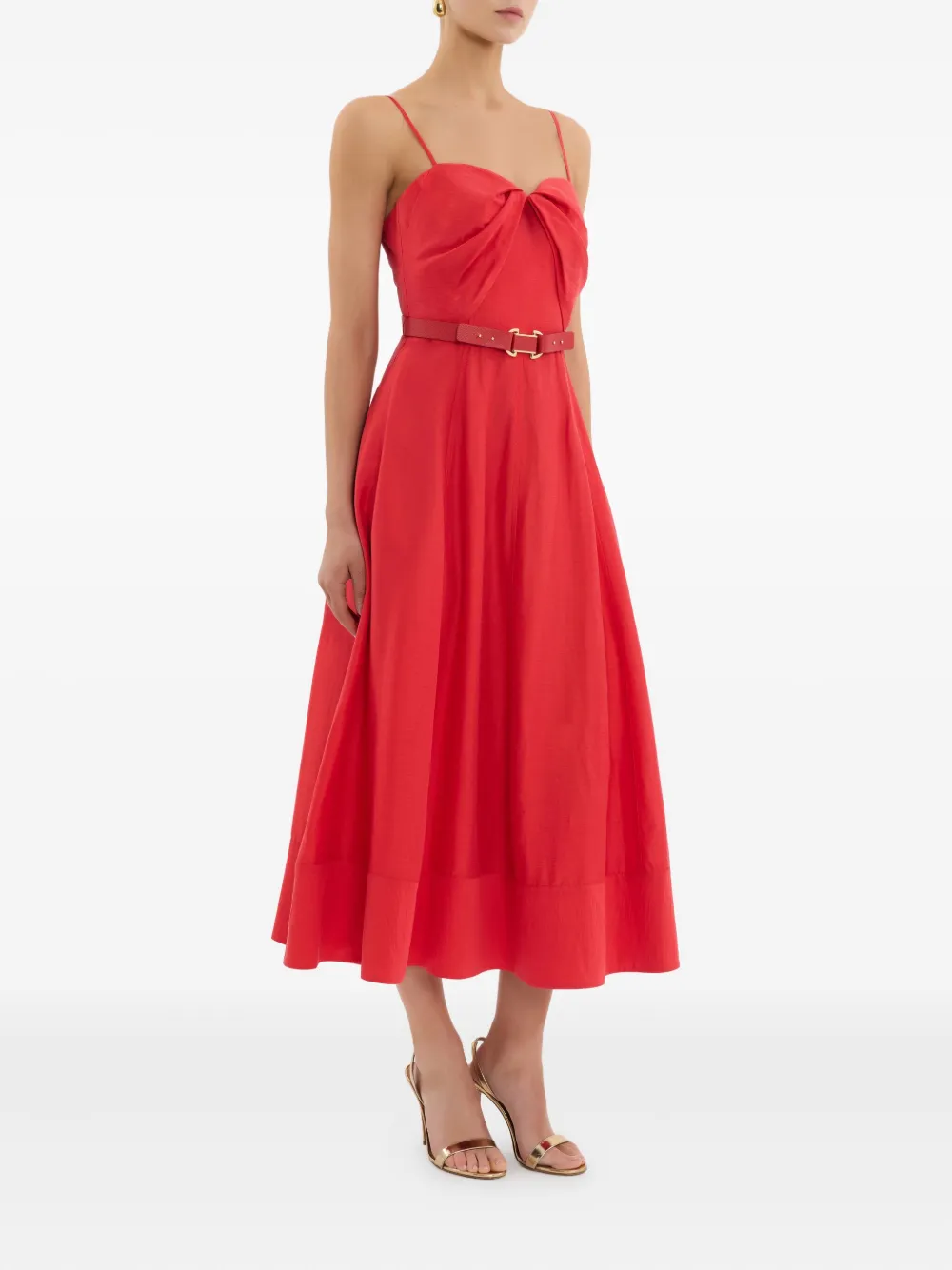 Rebecca Vallance Midi-jurk met ceintuur en gedraaid detail Rood