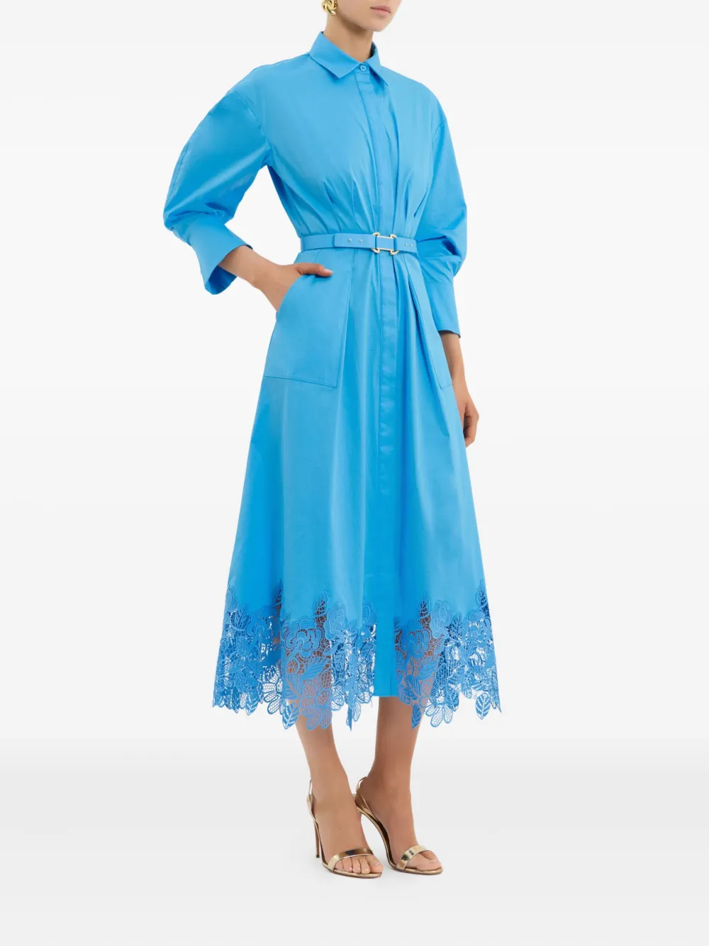 Rebecca Vallance Montreux Lace Shirt Midi Dress In Blue