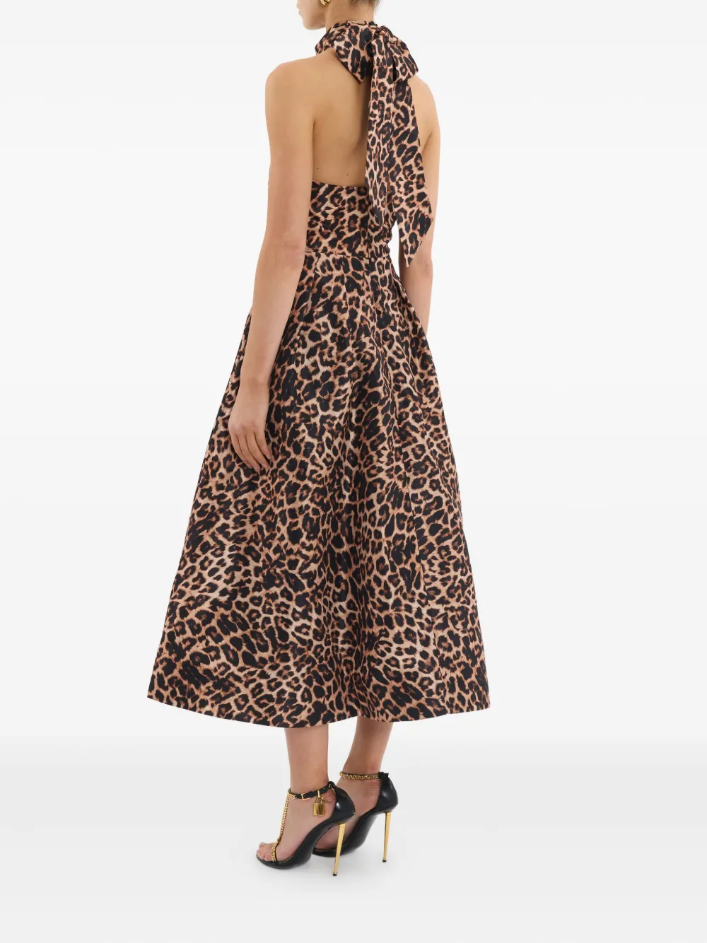 Rebecca Vallance Clarice midi-jurk met ruches en ceintuur Bruin