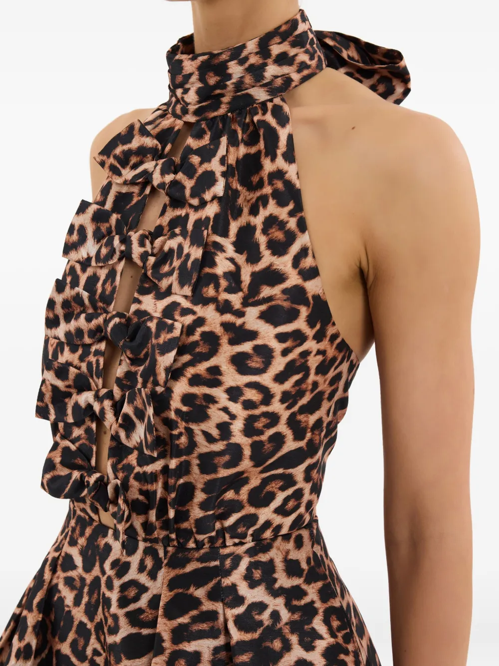 Rebecca Vallance Clarice midi-jurk met ruches en ceintuur Bruin