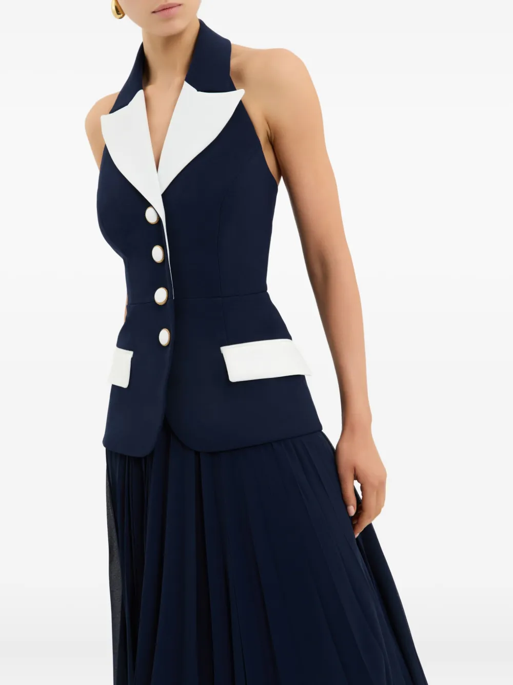 Rebecca Vallance ULA geplooide midi-jurk met halternek Blauw