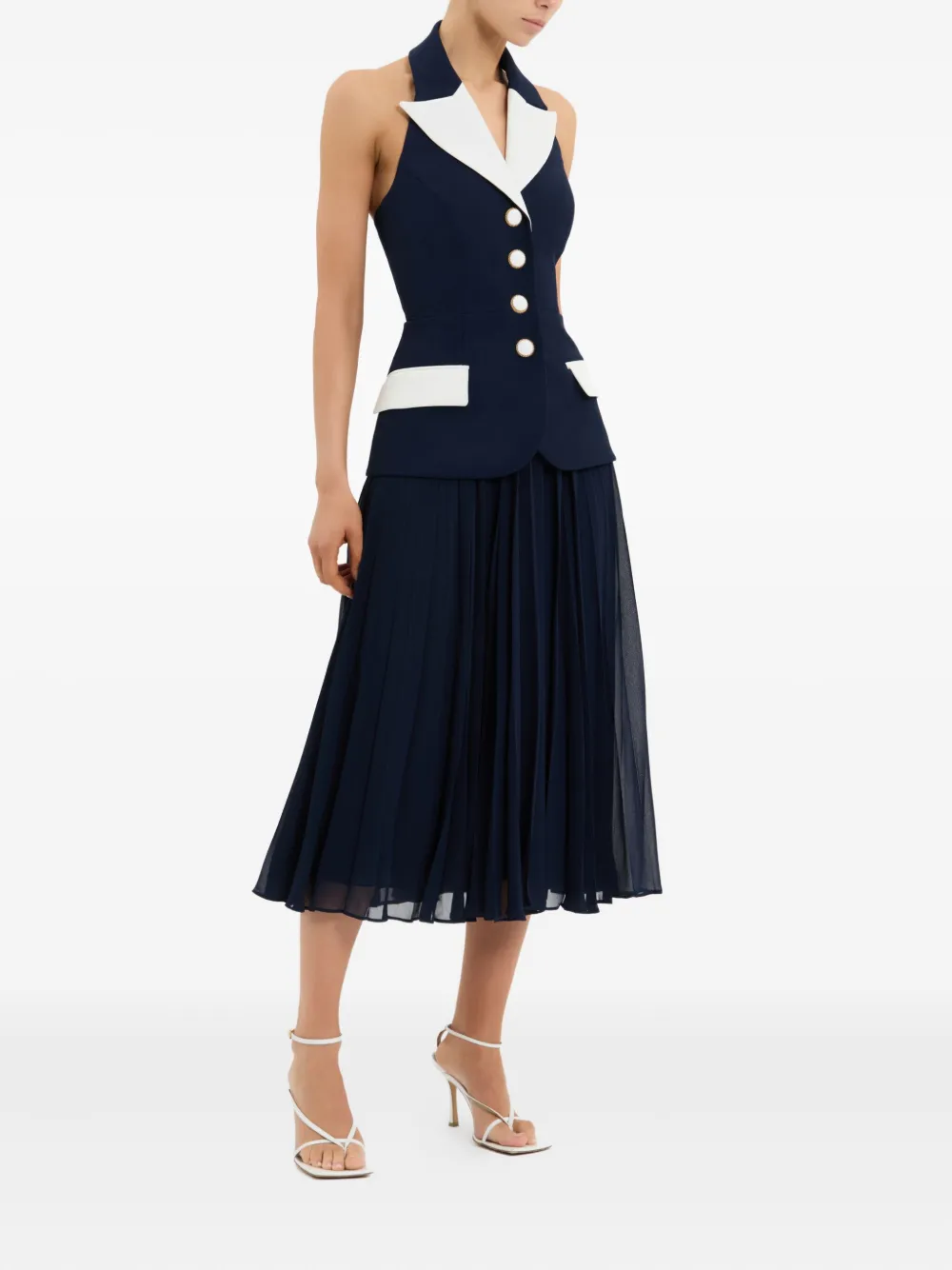 Rebecca Vallance ULA geplooide midi-jurk met halternek Blauw