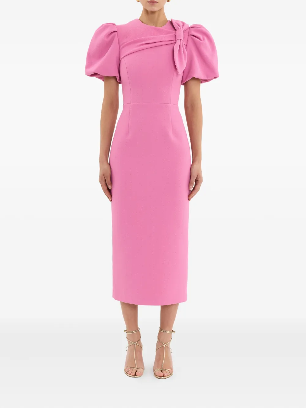 Rebecca Vallance Muriel midi-jurk met pofmouwen en strik - Roze