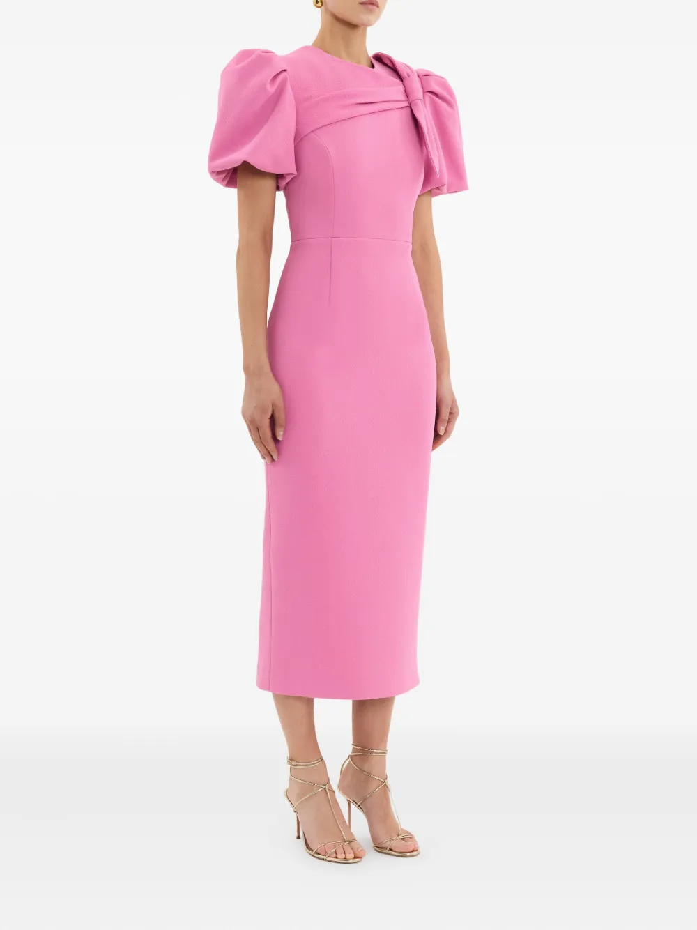 Rebecca Vallance Muriel midi-jurk met pofmouwen en strik Roze