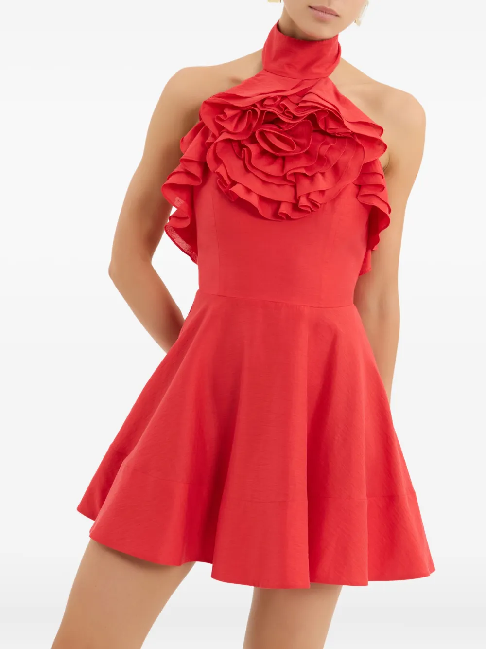 Rebecca Vallance Mini-jurk met halternek en ruches Rood