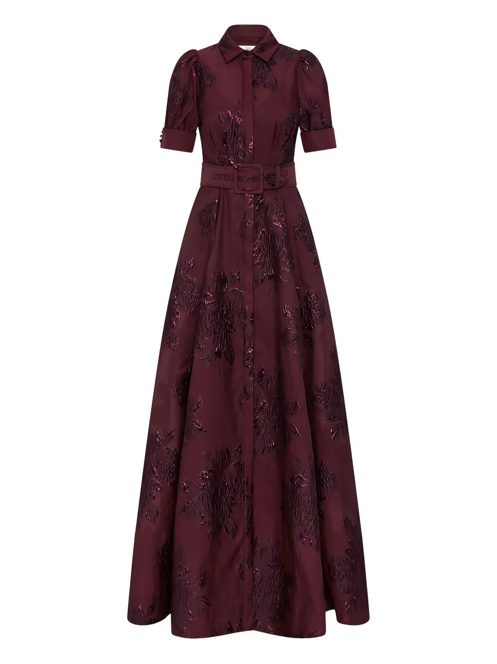 Rebecca Vallance Arlette Belted Floral Short-sleeve Maxi Dress In Red