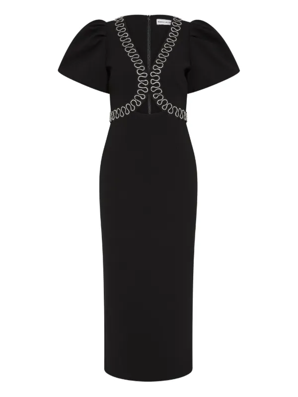 Rebecca Vallance Women's NYX Puff-Sleeve Midi-Dress - Black - Size 8