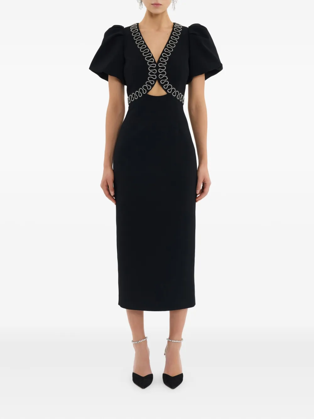Rebecca Vallance Nyx midi-jurk met pofmouwen - Zwart