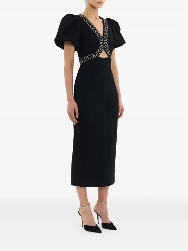 knee length dresses for ladies Edwiena Puff Sleeve Bow Midi Dress Blackberry Size 10