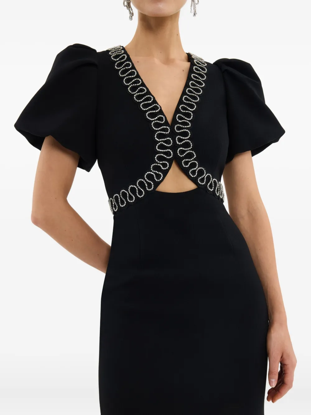 Rebecca Vallance Nyx midi-jurk met pofmouwen Zwart