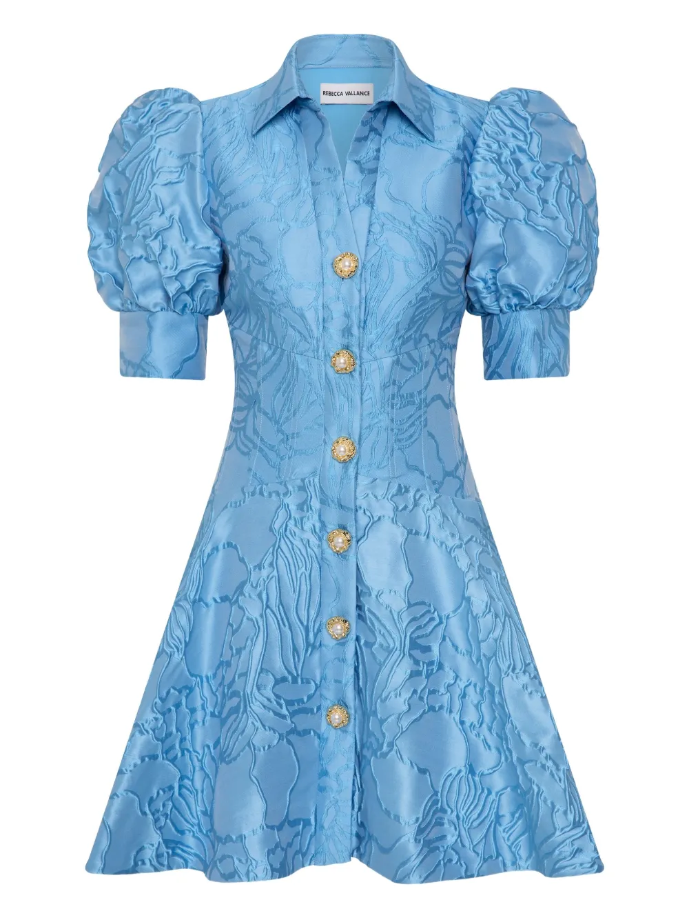 Rebecca Vallance Puff-sleeve Button Aegir Mini Dress In Blue
