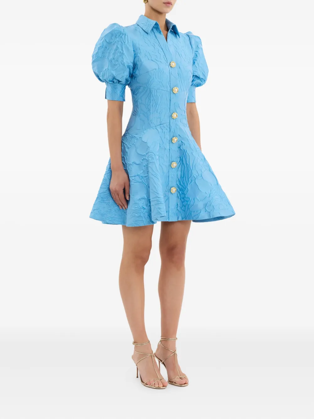 Rebecca Vallance Puff-sleeve Button Aegir Mini Dress In Blue