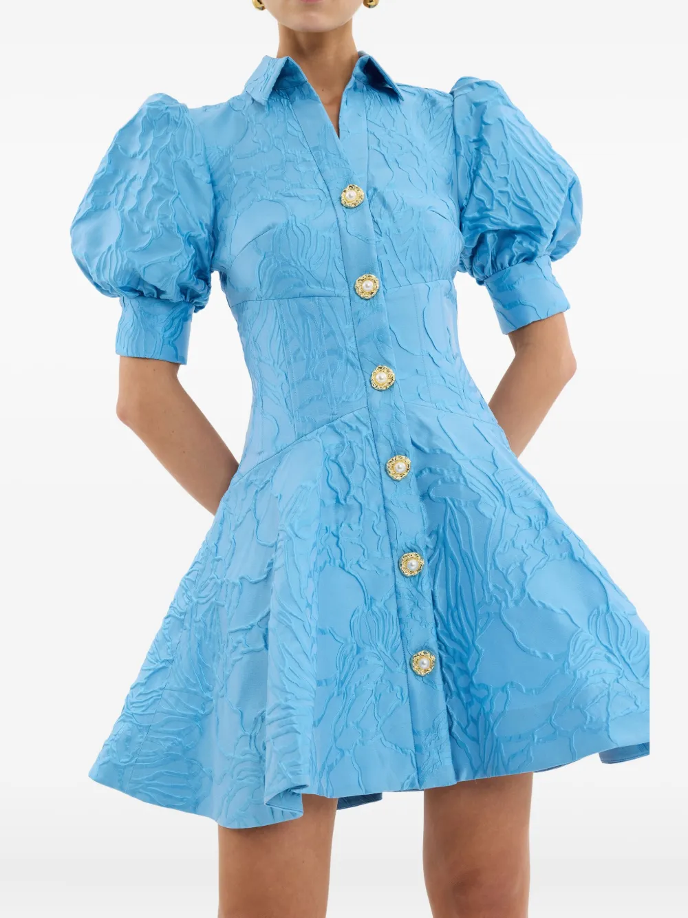 Rebecca Vallance Puff-sleeve Button Aegir Mini Dress In Blue