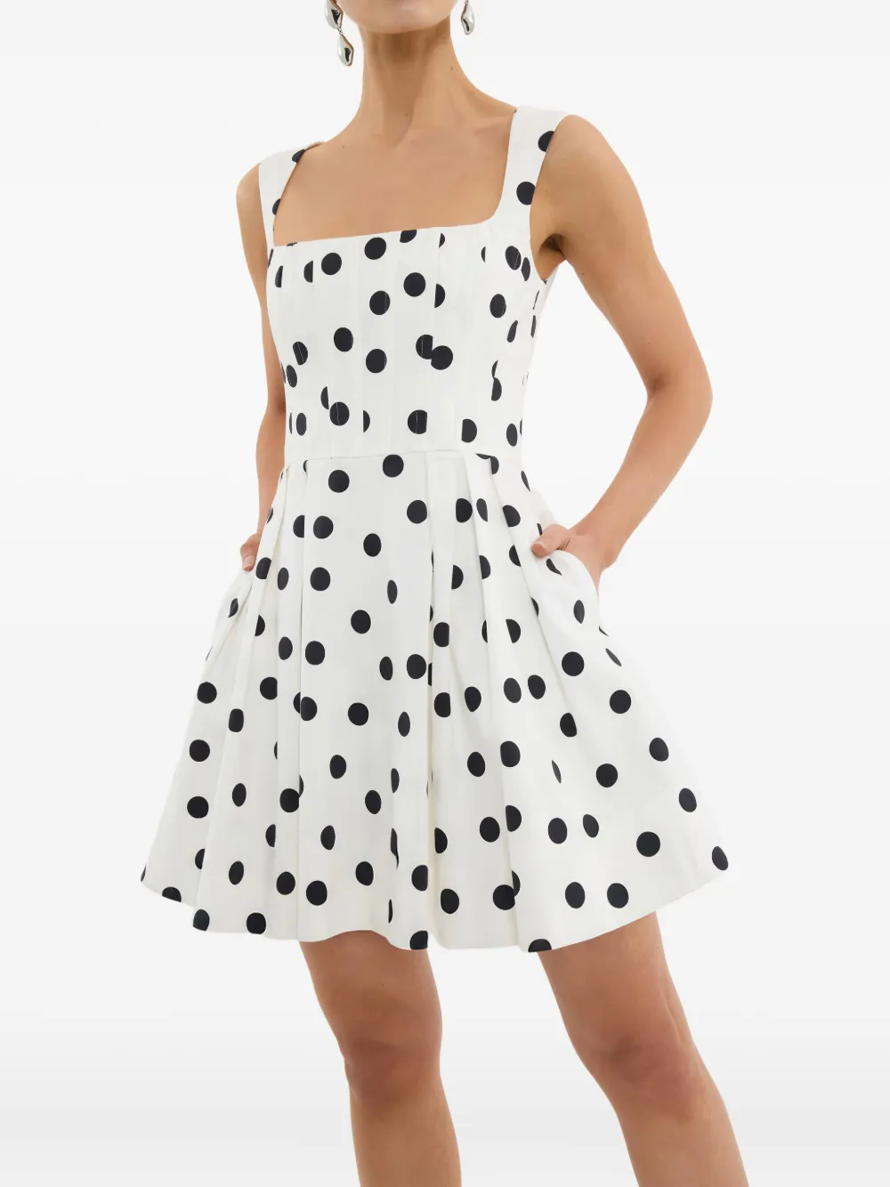 Rebecca Vallance Square Neck Polka Dot Maisie Mini Dress In White