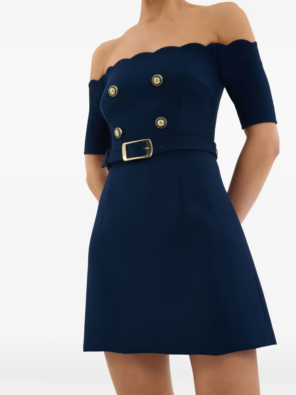 Rebecca Vallance Marina Off The Shoulder Mini Dress In Blue