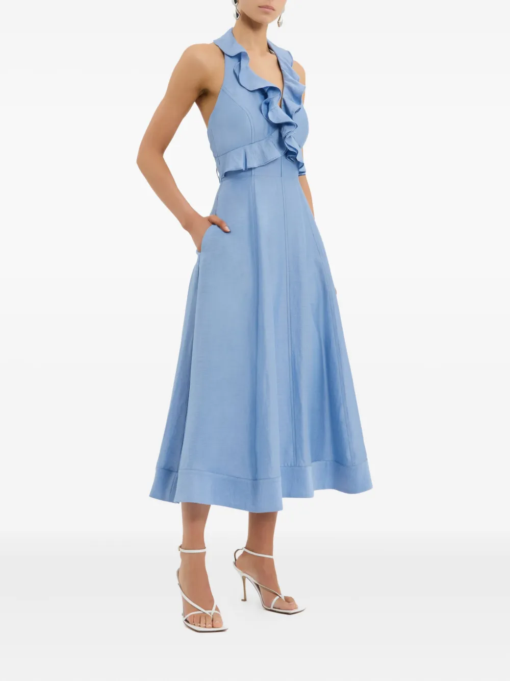 Rebecca Vallance Sabelvormige midi-jurk met ruches Blauw