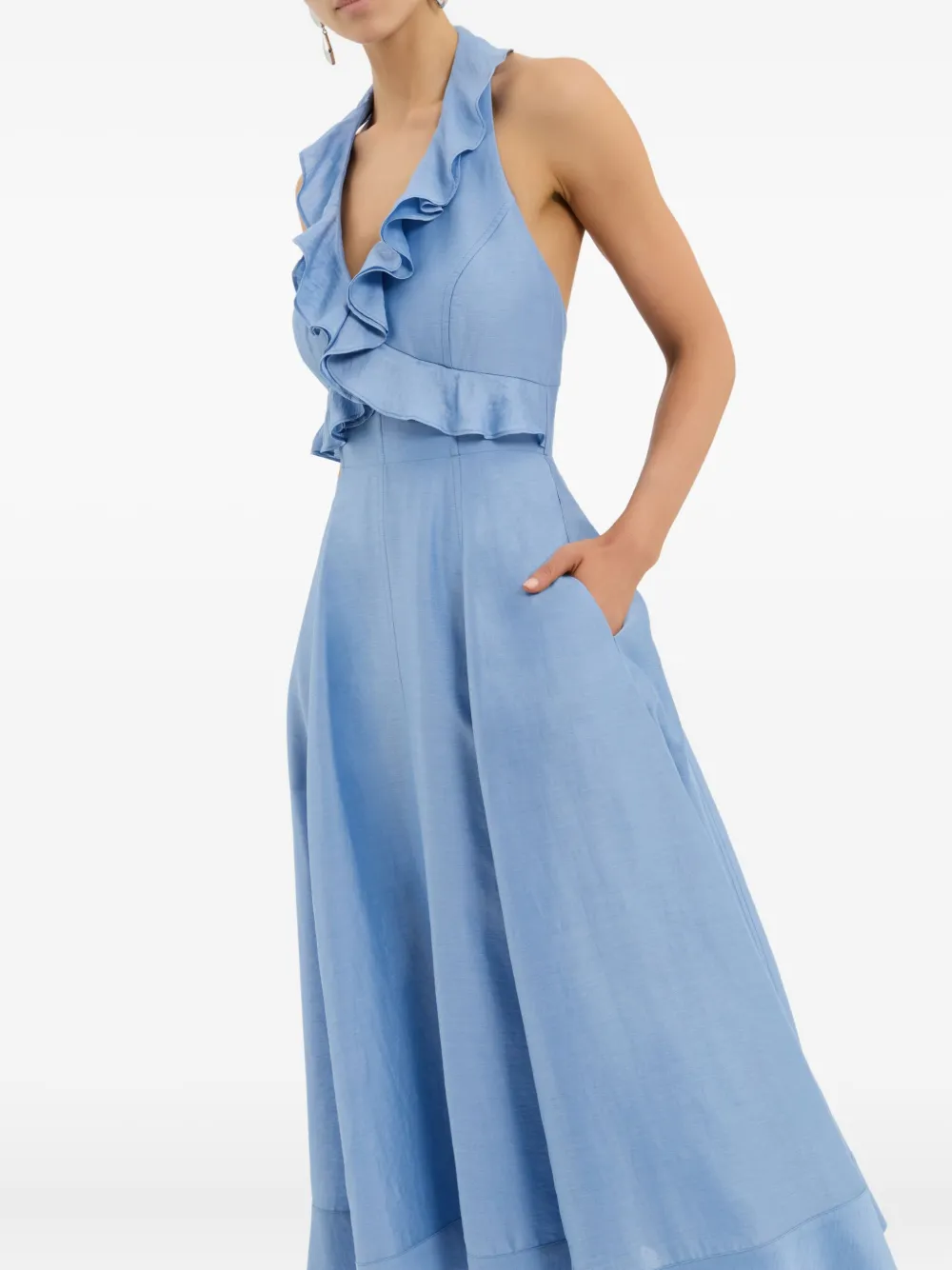 Rebecca Vallance Sabelvormige midi-jurk met ruches Blauw