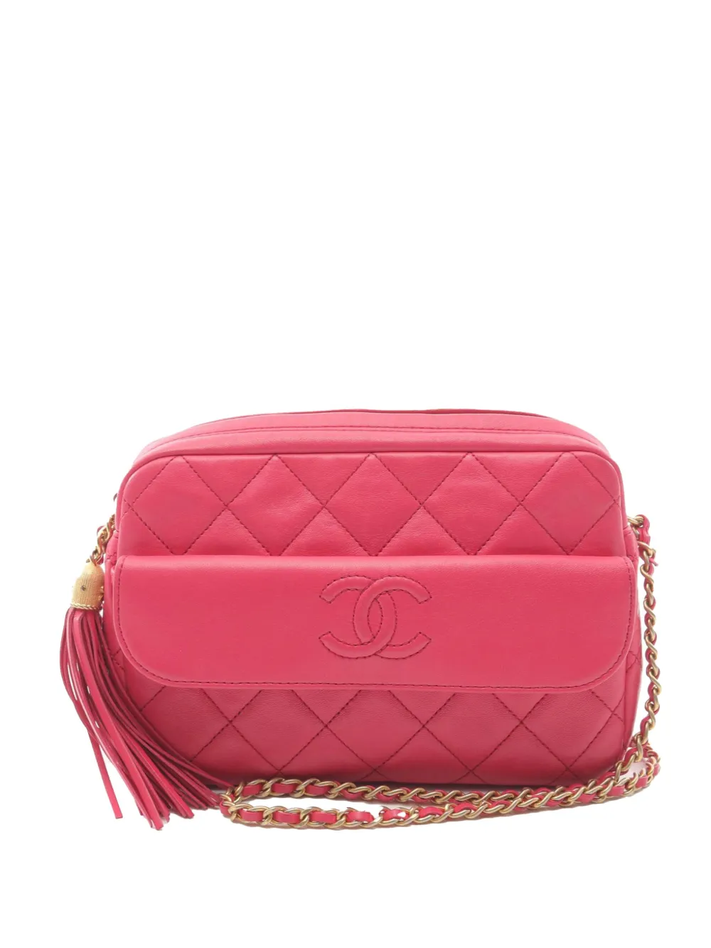CHANEL Pre-Owned 2020 スモール ココマーク マトラッセ ラムスキン タッセル カメラ ショルダーバッグ S - ピンク CHANEL Pre-Owned 2020 スモール ココマーク マトラッセ ラムスキン タッセル カメラ ショルダーバッグ S - ピンク