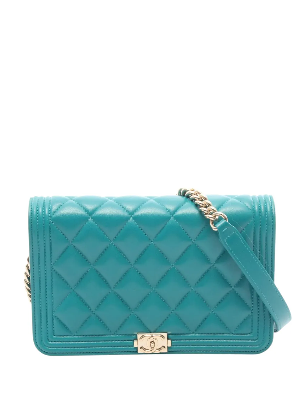 CHANEL Pre-Owned 2019 Quilted Lambskin Boy Wallet On Chain crossbody bag | Blue | Image 1