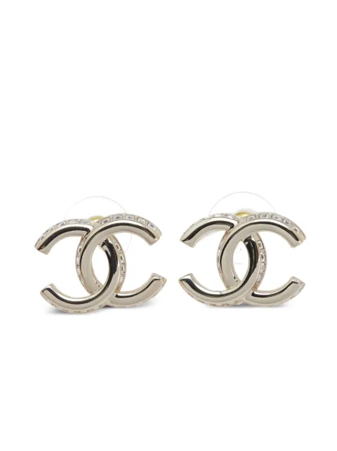 CHANEL Pre-Owned 2023 Gold Plated Rhinestone CC Push Back Earrings costume earrings