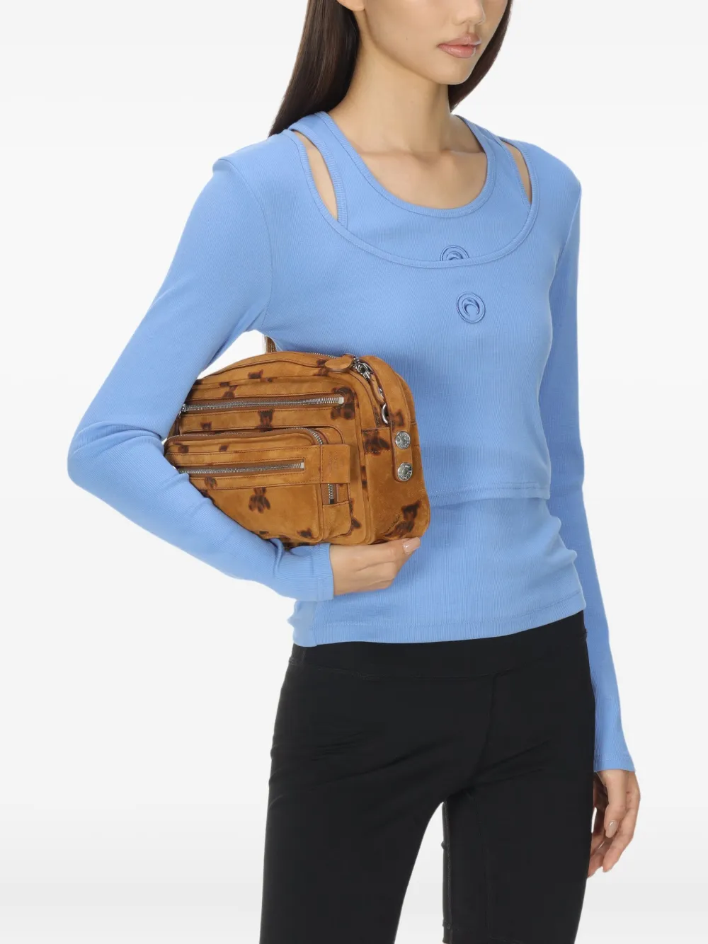 Marine Serre Moon-logo Round-neck Top In Blue