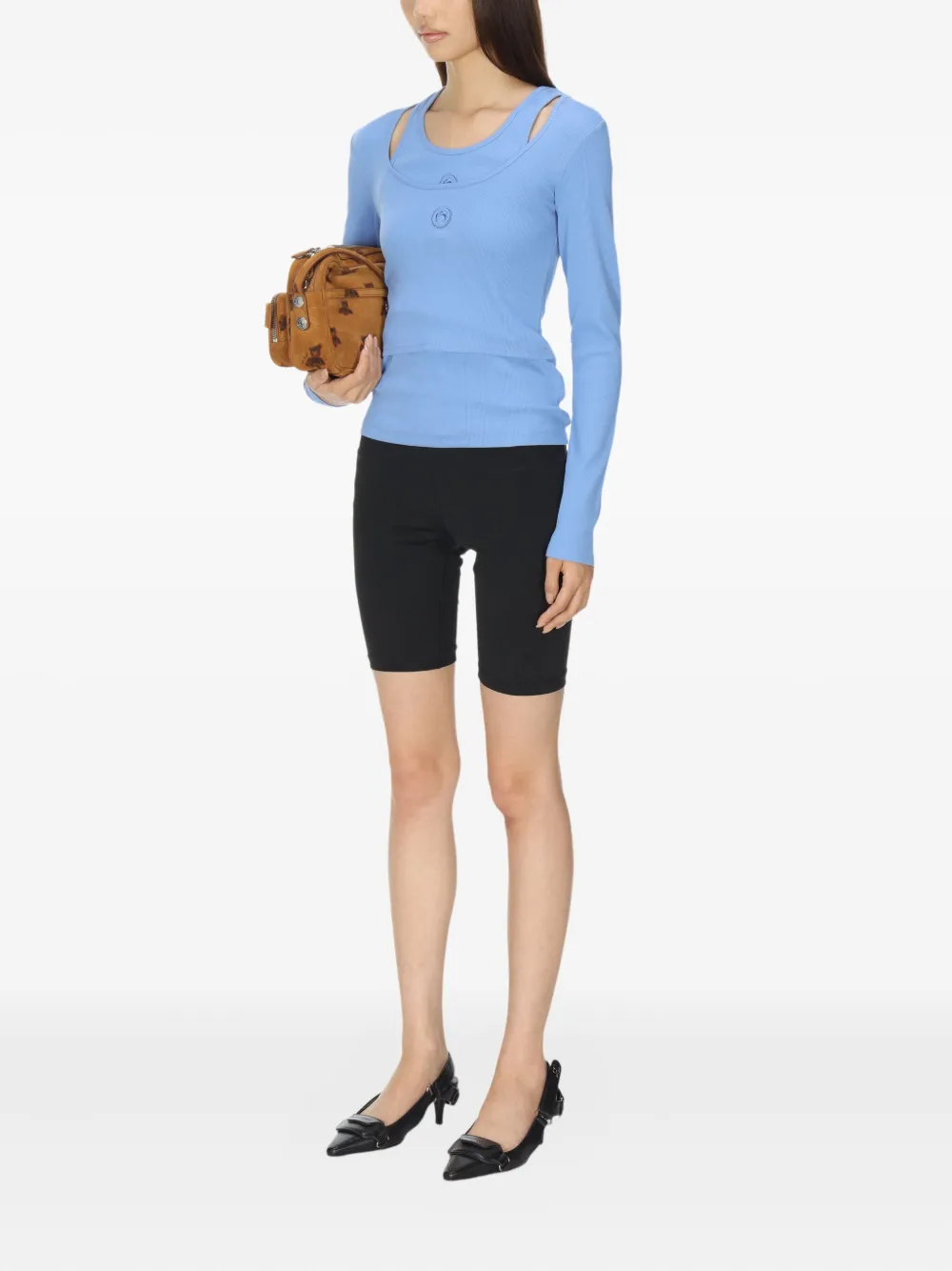 Marine Serre Moon-logo Round-neck Top In Blue