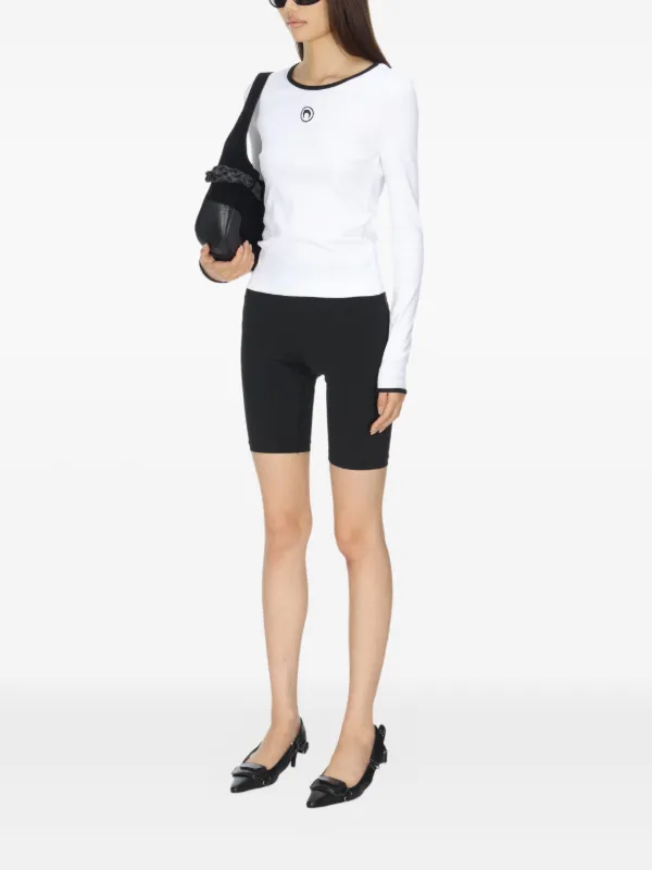 MARINE SERREムーンロゴトップス Moon Logo Ribbed Jersey Cropped Top • Marine Serre