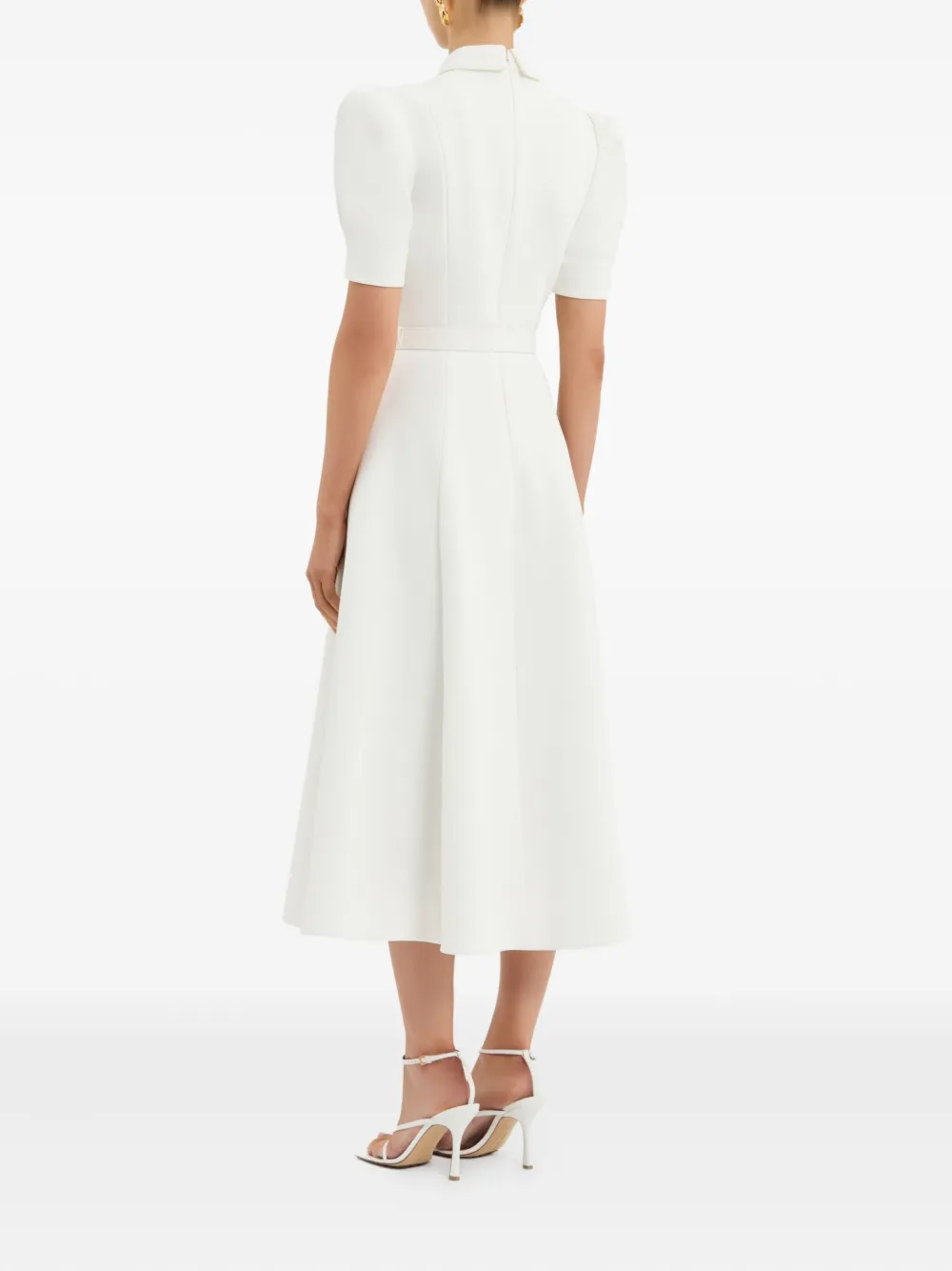 Rebecca Vallance Parrish Lace-belted Short-sleeve Midi Dress In White