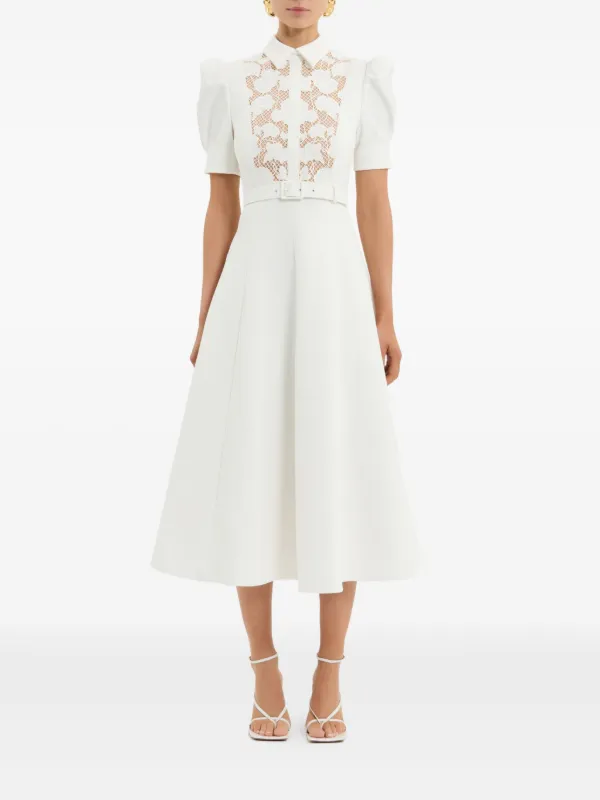 chinese dress ladies Short Sleeve White Lace Midi Dress M