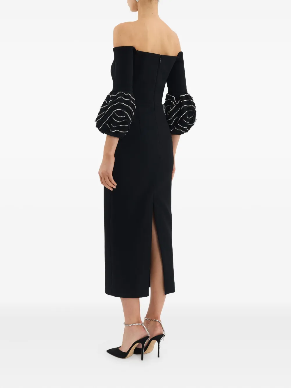 Rebecca Vallance Bellatrix off-shoulder midi-jurk met ruches Zwart