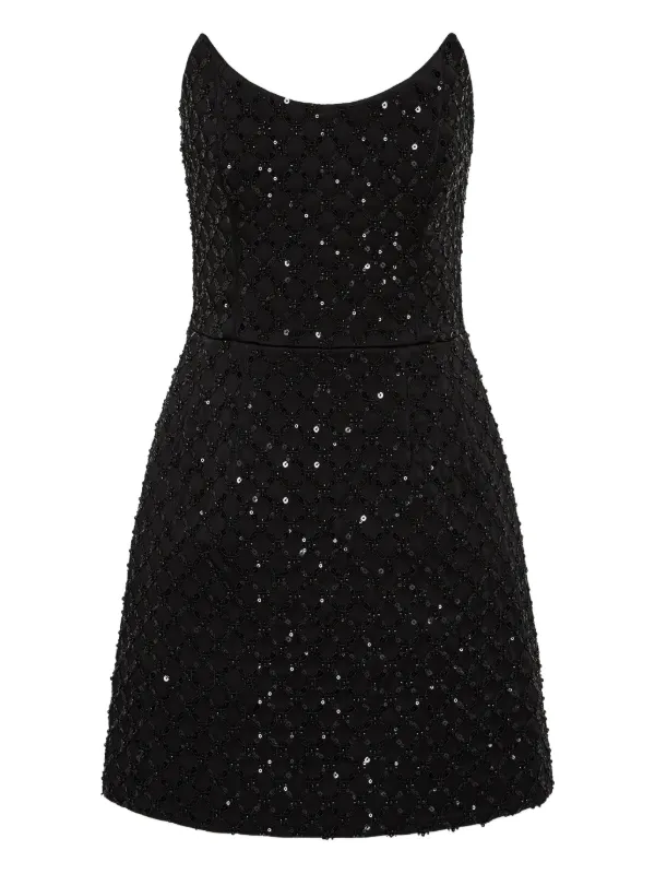 black embellished dress mini Lillian Black Halter-Neck Mini Dress With Embellished Detailing – Club L  London main image 1