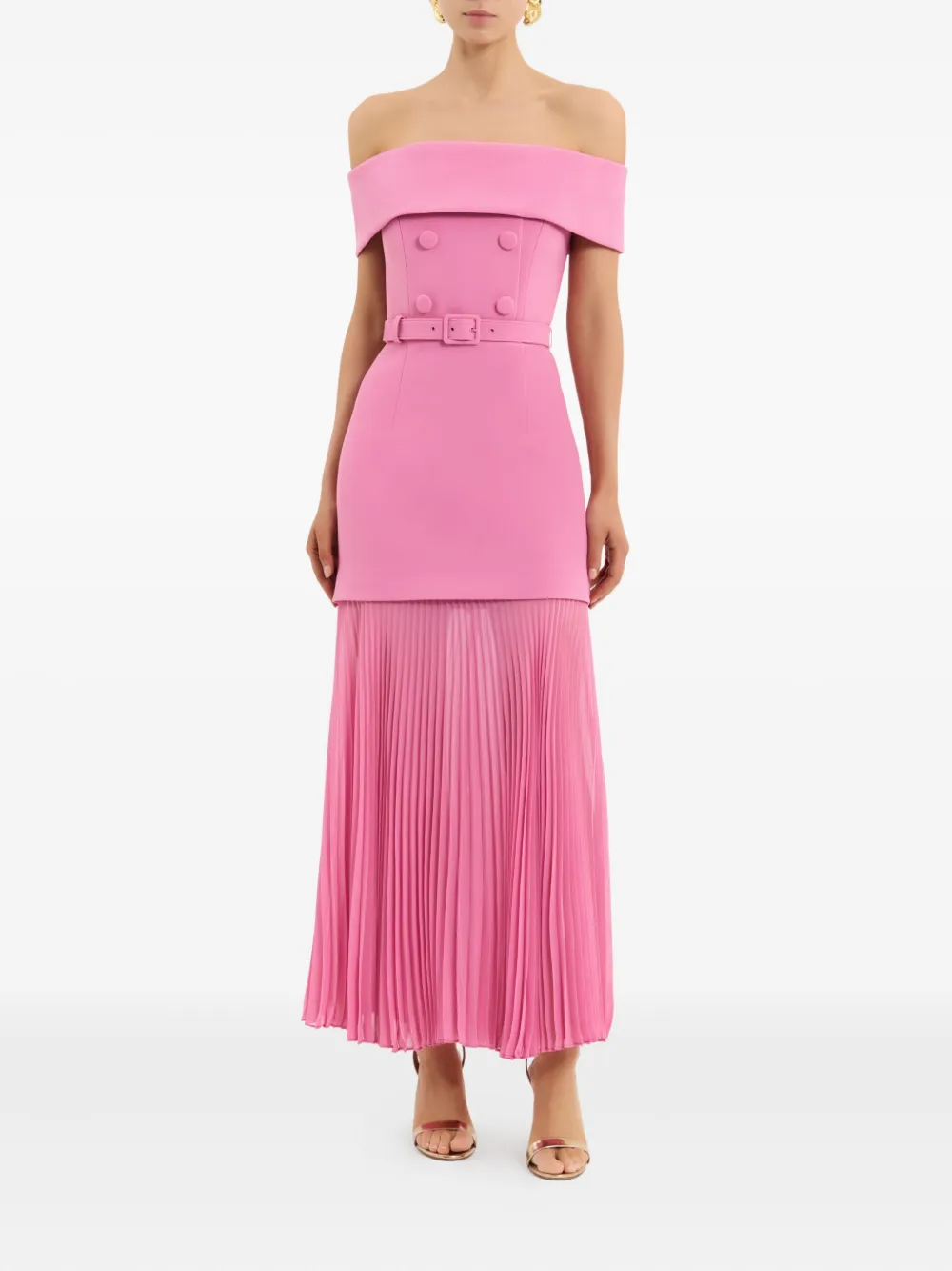 Rebecca Vallance Muriel off-shoulder midi-jurk met plooien - Roze