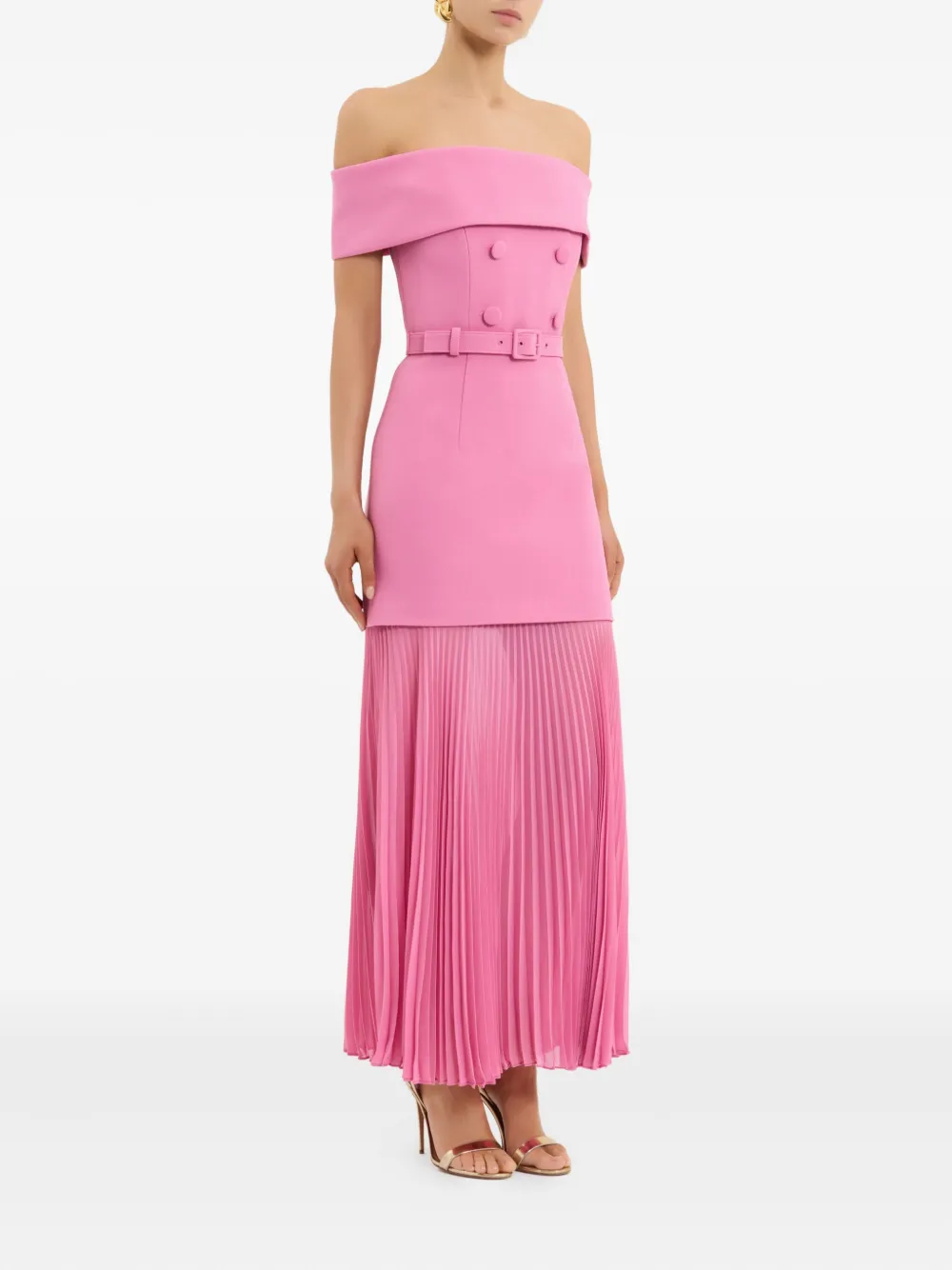 Rebecca Vallance Muriel off-shoulder midi-jurk met plooien Roze