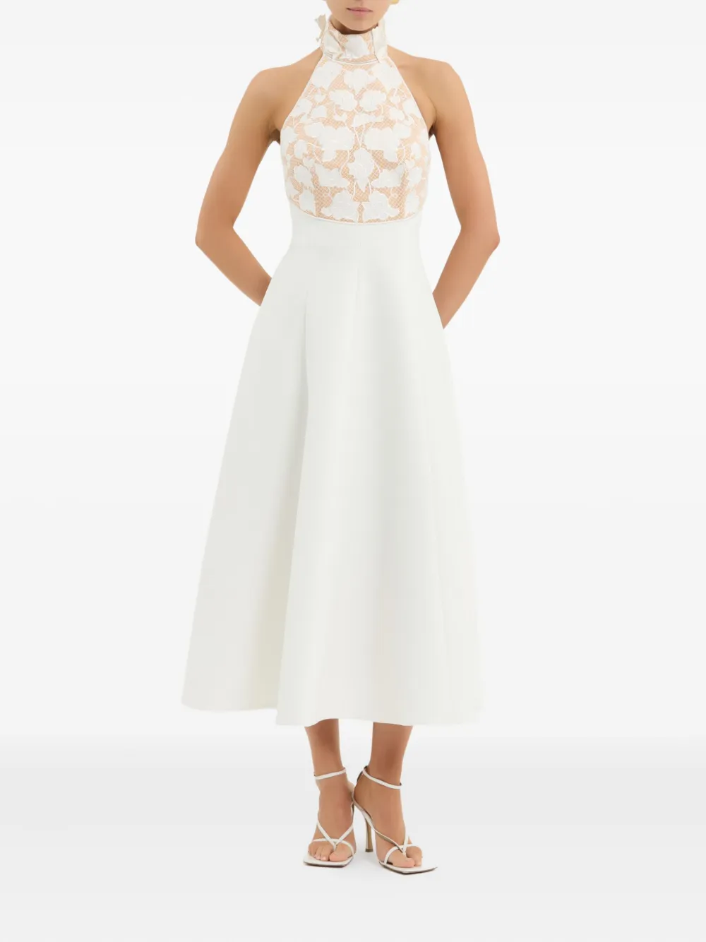 Rebecca Vallance Lace Halter Parrish Midi Dress In White