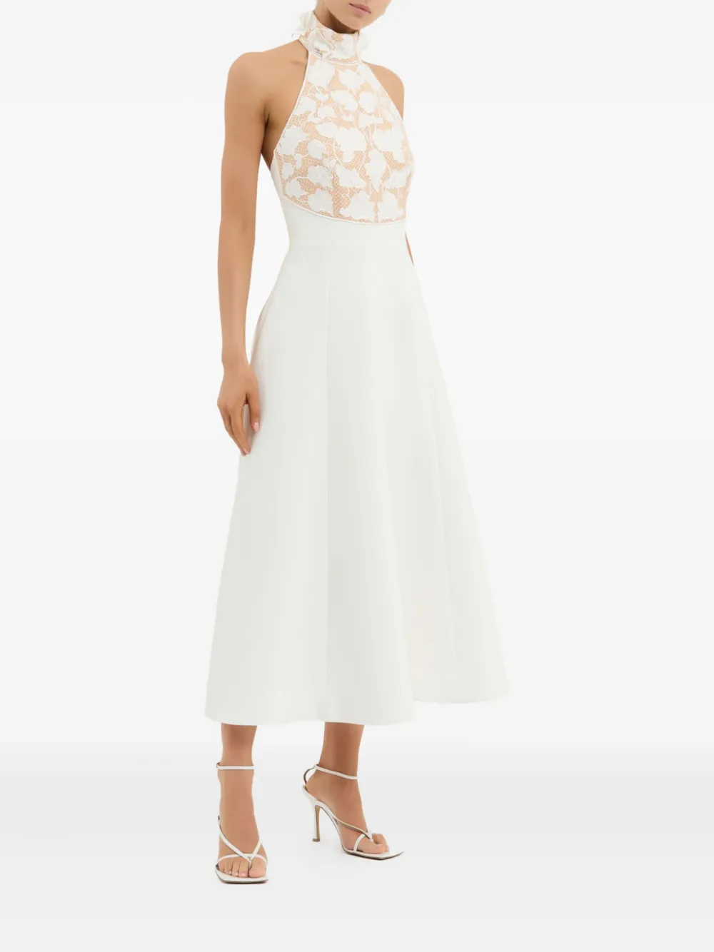 Rebecca Vallance Lace Halter Parrish Midi Dress In White