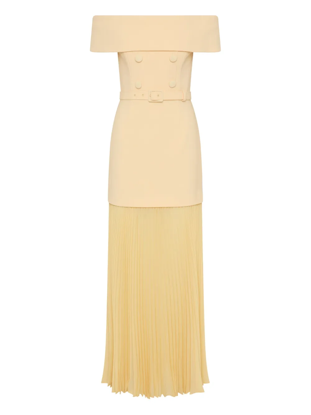 Rebecca Vallance robe mi-longue Muriel plissée à épaules dénudées | jaune | Image 1