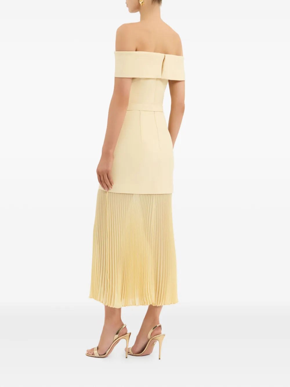 Rebecca Vallance Muriel off-shoulder midi-jurk met plooien Geel