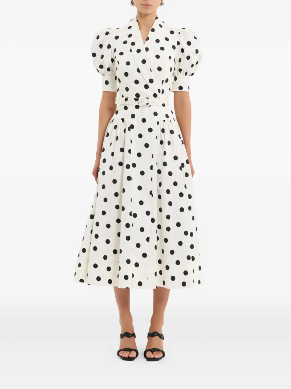 Rebecca Vallance Maisie puffed-sleeve belted midi dress - Wit