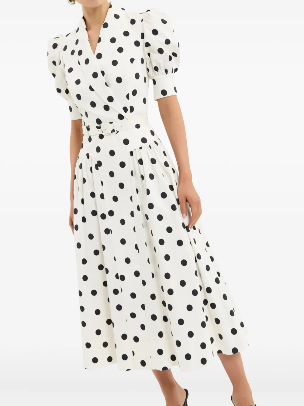 Rebecca Vallance Maisie Puffed-sleeve Belted Midi Dress In White