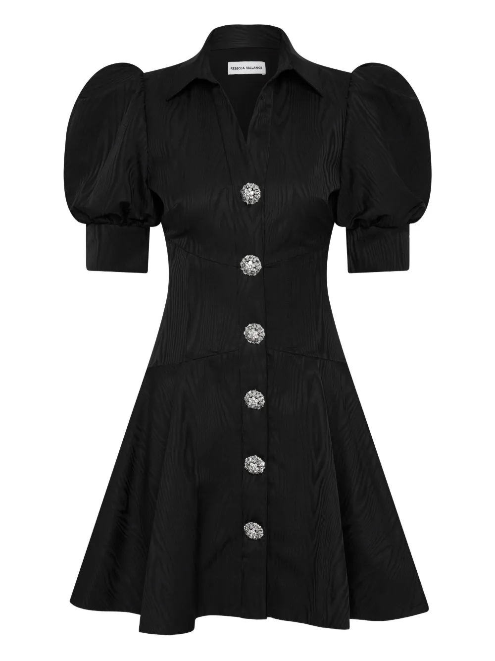 Rebecca Vallance Narcissa Button Puff-sleeve Mini Dress In Black