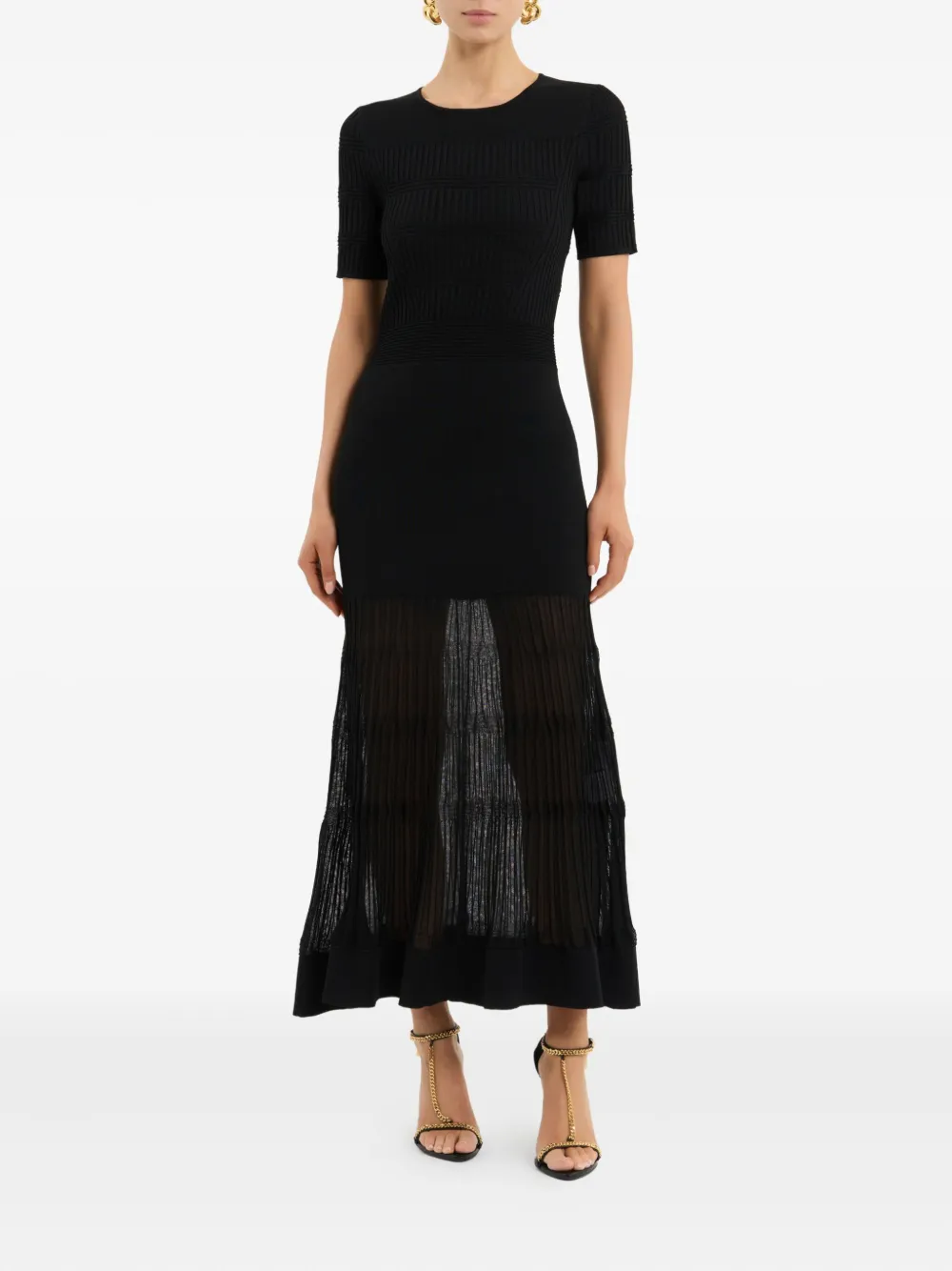 Rebecca Vallance Liana geribbelde midi-jurk - Zwart